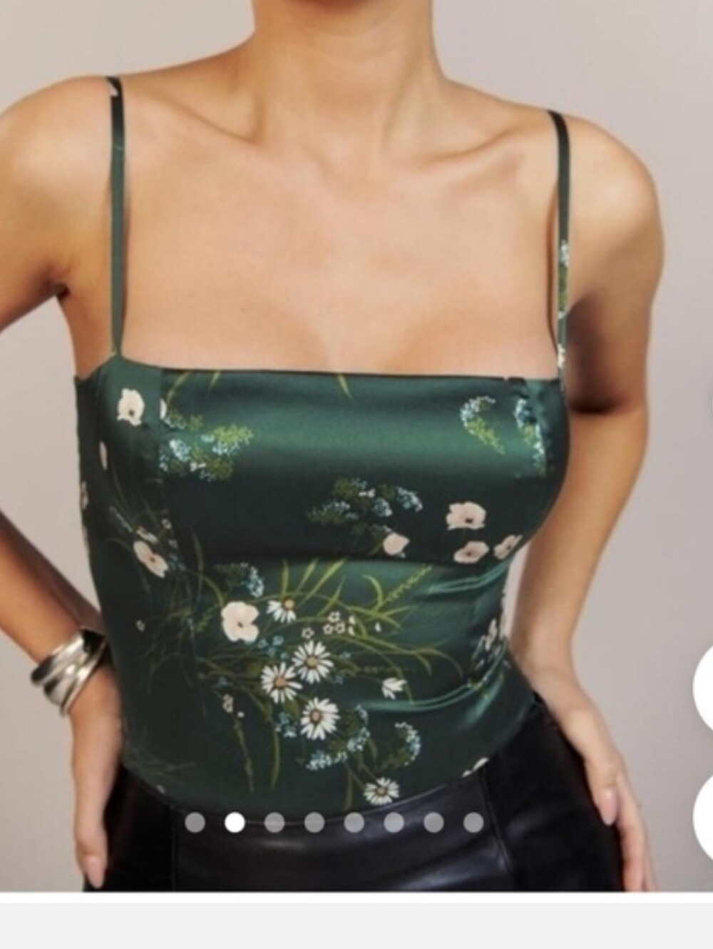 Reformation Forest Green Floral Satin Cami